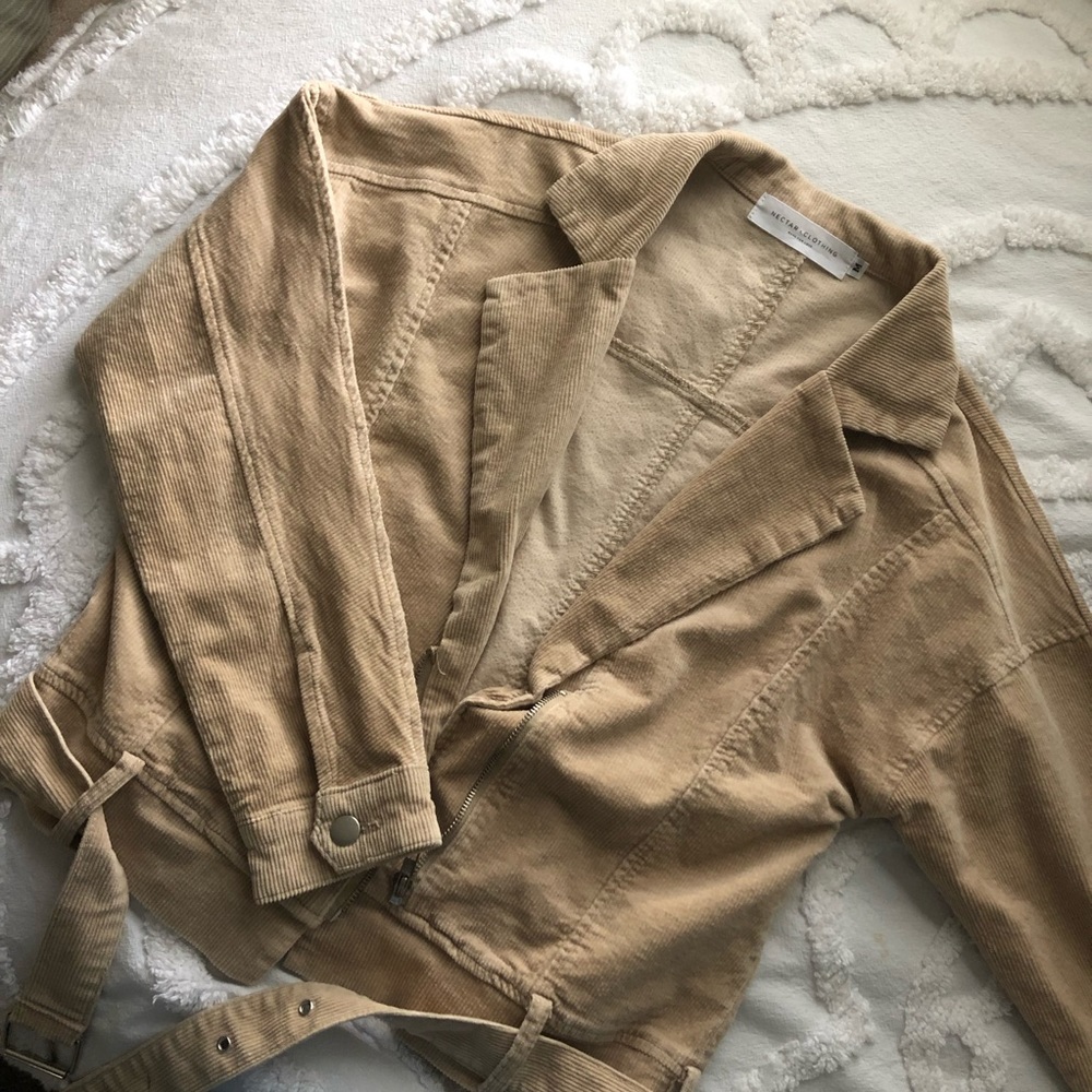 Beige Corduroy Zip Up Jacket